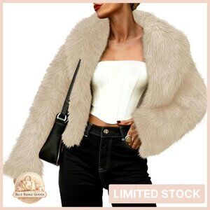 Cropped Faux Fur Jacket Shaggy Fluffy Cardigan Chic Y2K Winter Outerwear